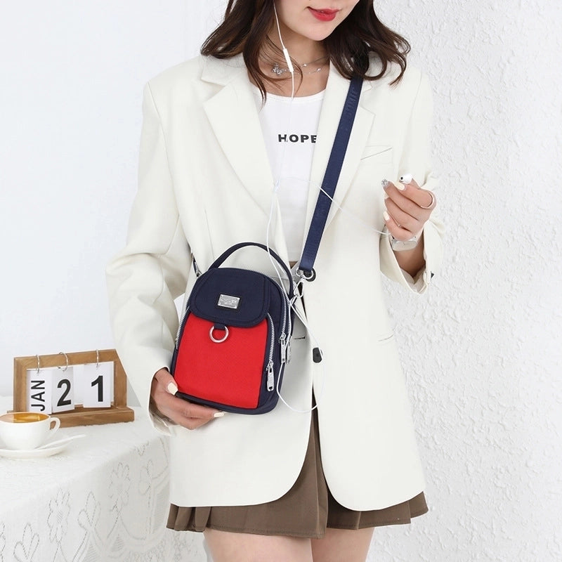 Women's Small Nylon Color Block Classic Style Semicircle Zipper Crossbody Bag