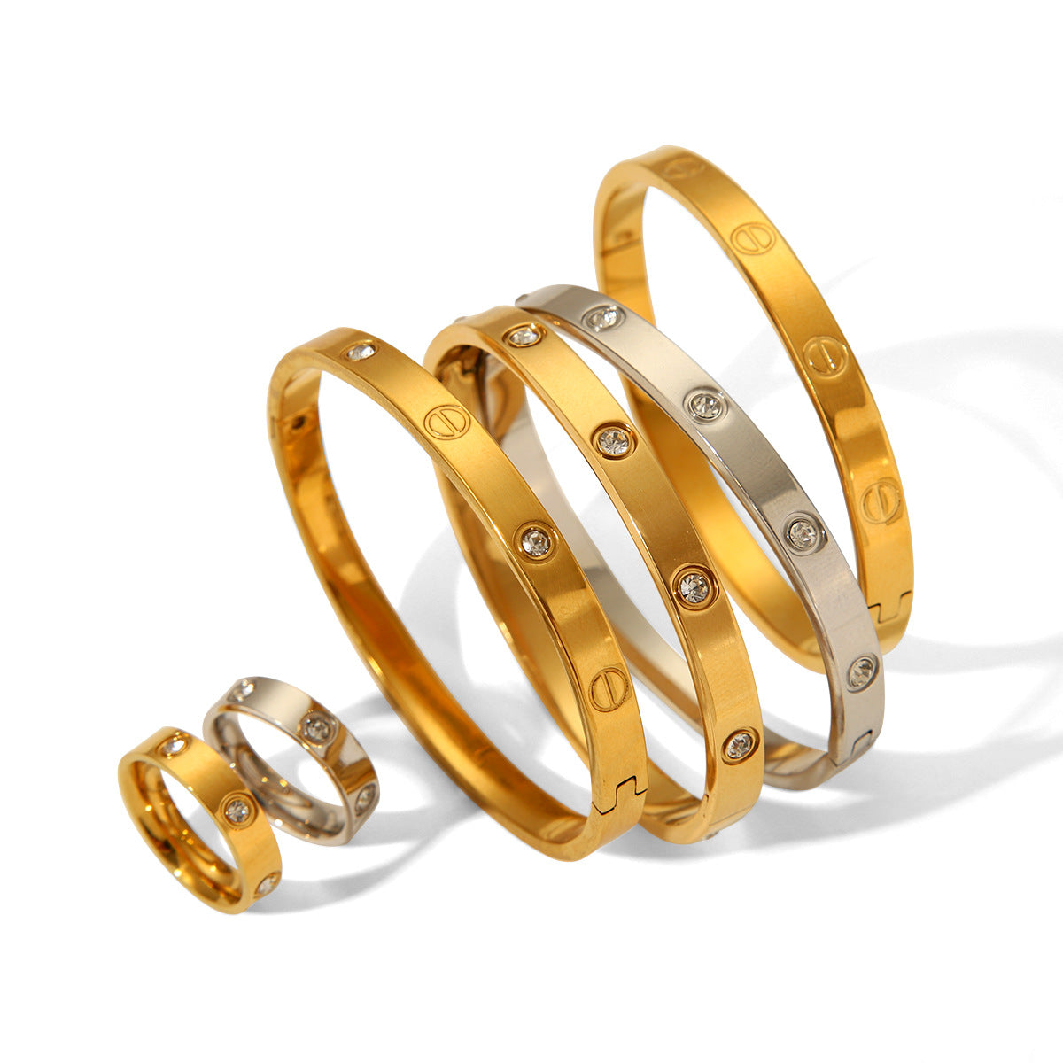IG Style Round Stainless Steel Diamond Inlay Bangles