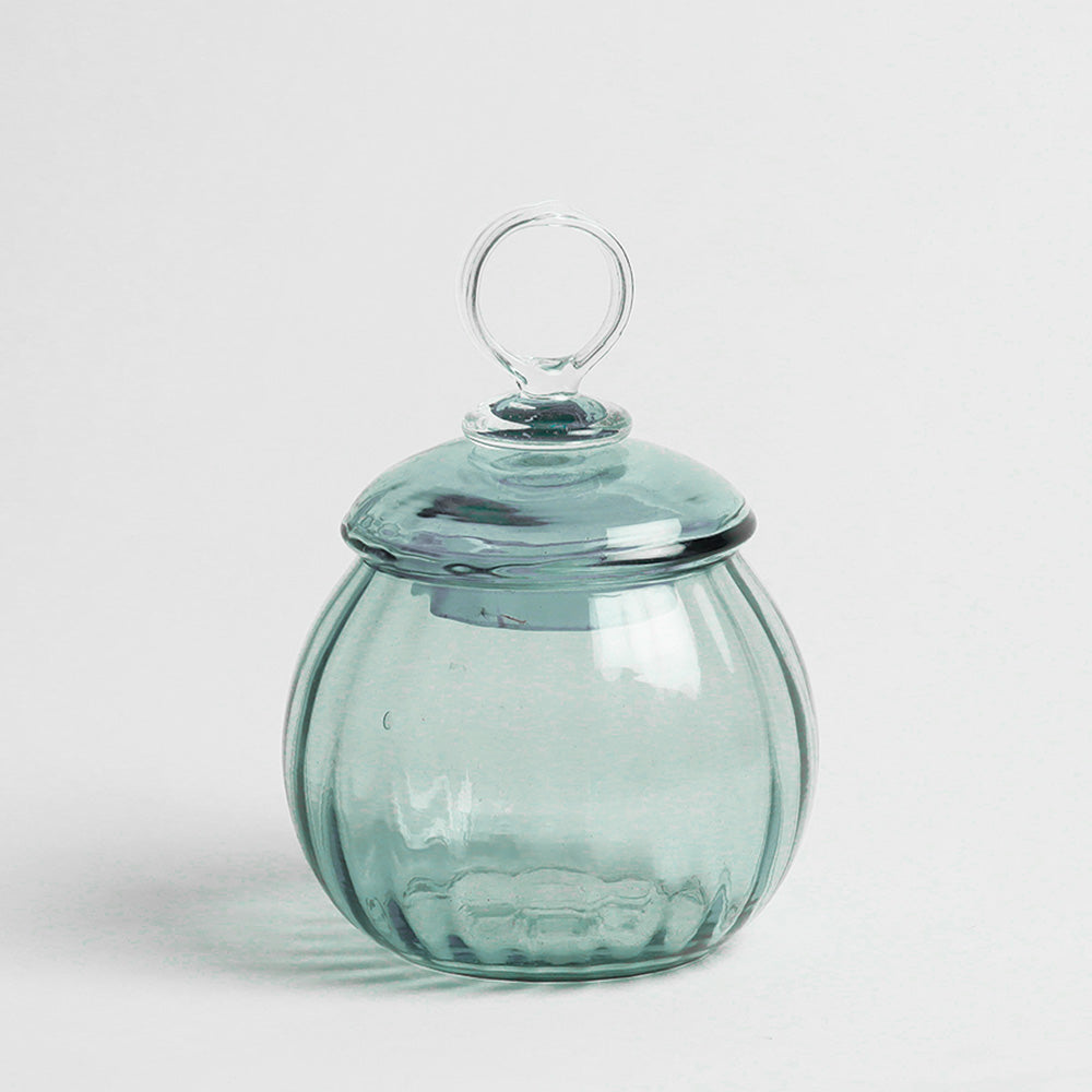 Auro Fluted Round Storage Jar Small - Aqua