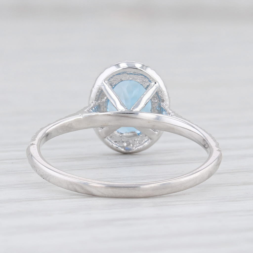 New 1.90ctw Oval Blue Topaz Diamond Halo Ring 14k White Gold Size 7.5