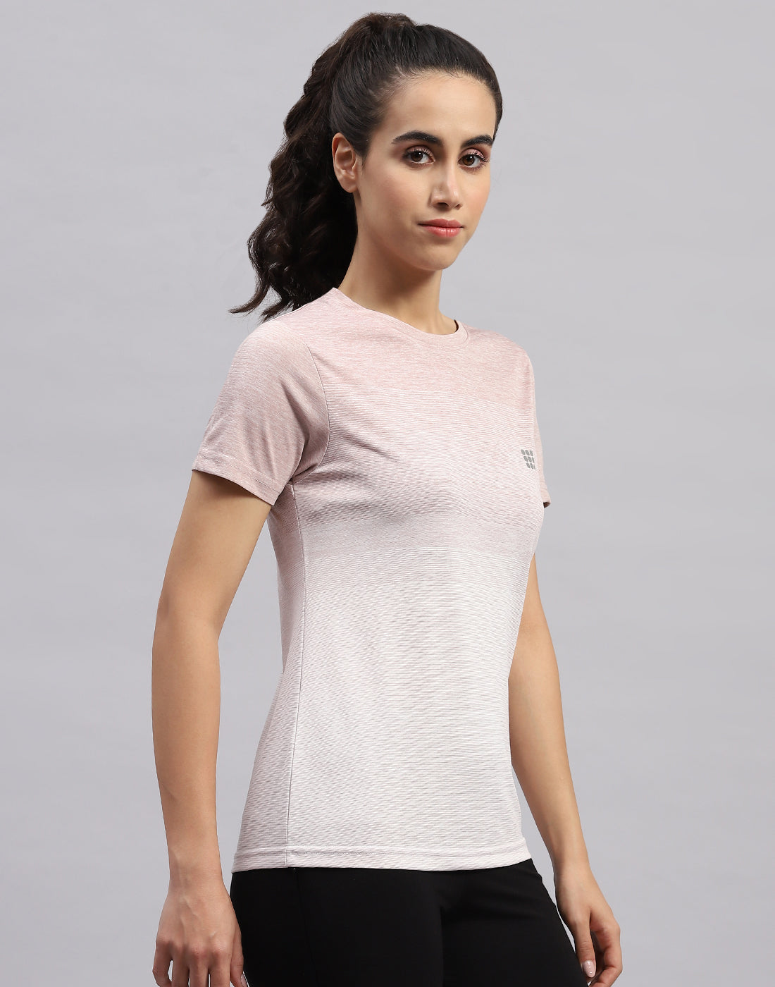 Women Pink Stripe Round Neck Half Sleeve Top