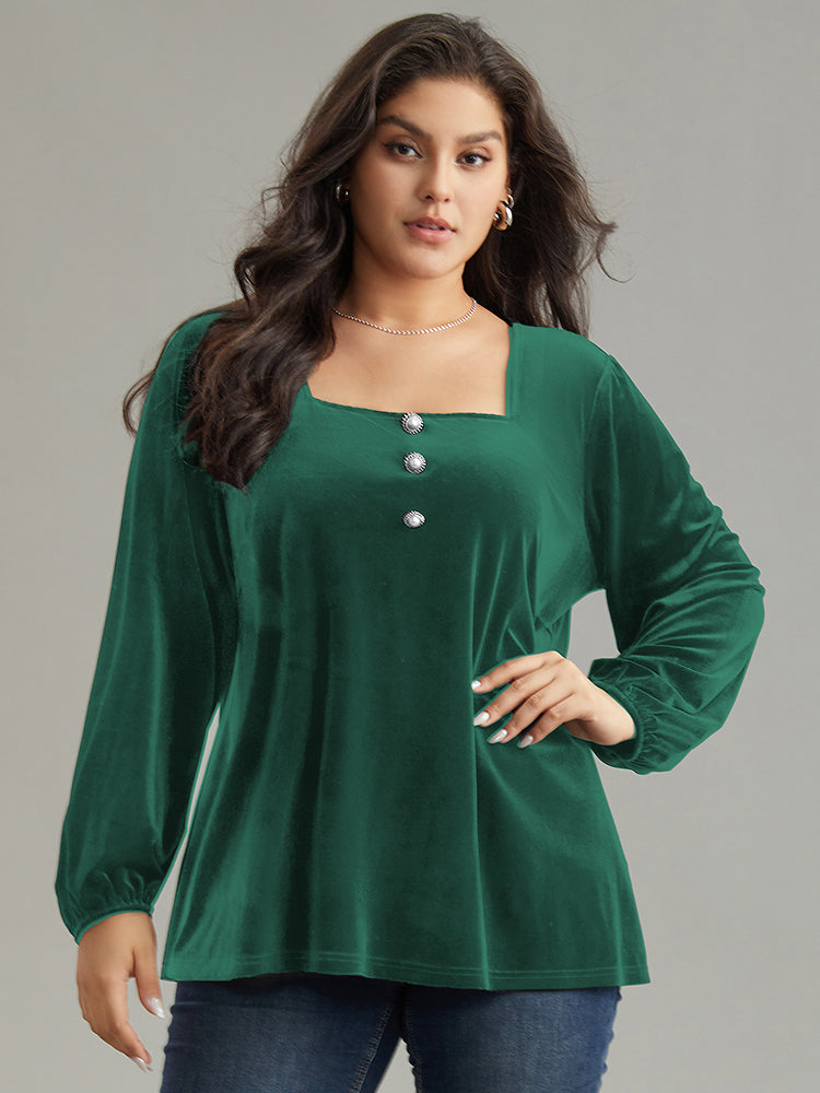 Velvet Metal Button Detail Blouse