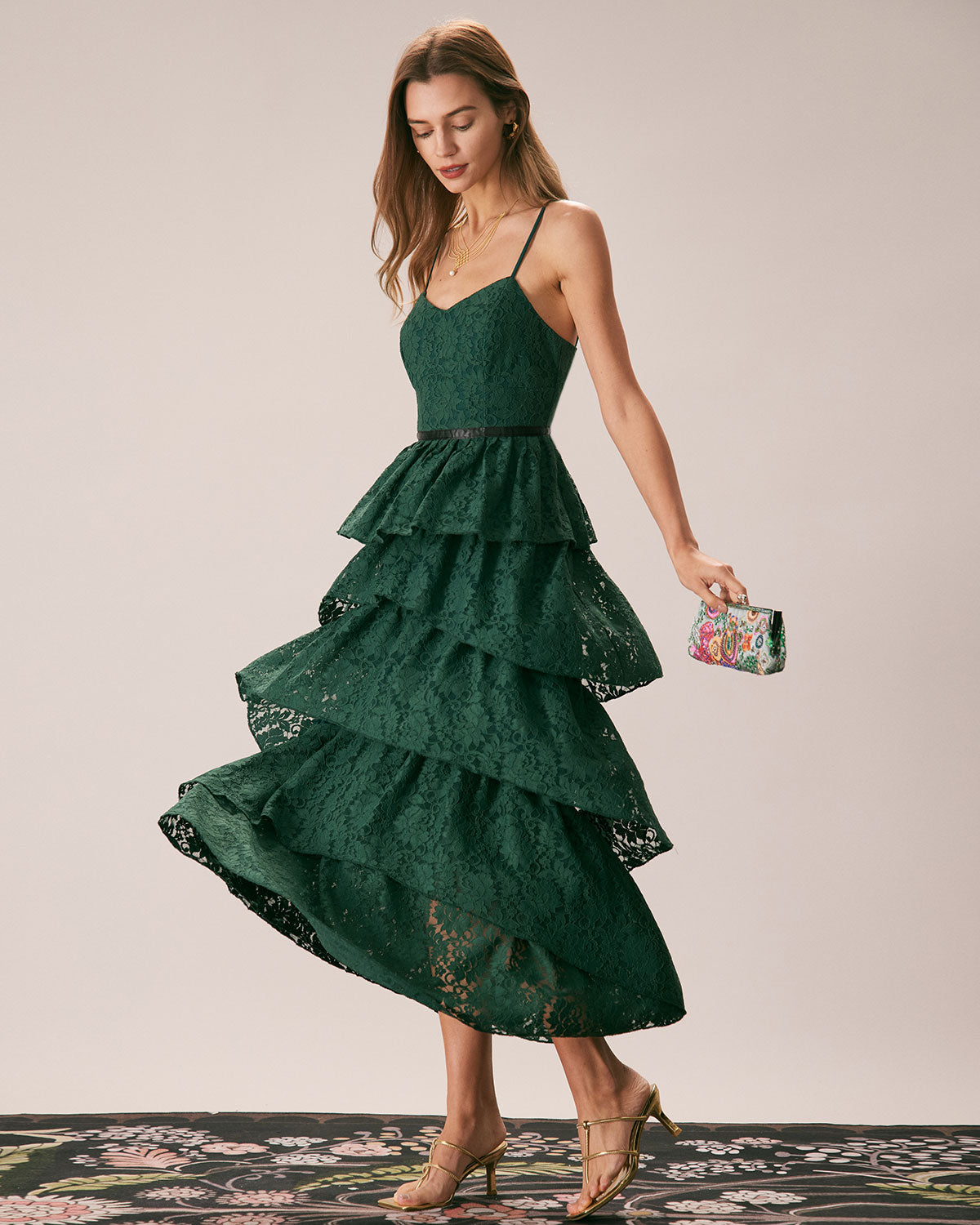 The Green Sweetheart Neck Lace Maxi Dress