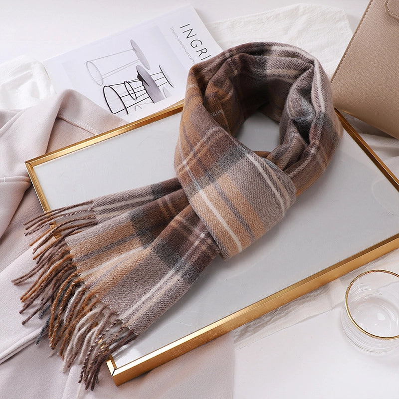 Women's Vintage Style Sweet Minimalist Stripe Plaid Artificial Wool Scarf