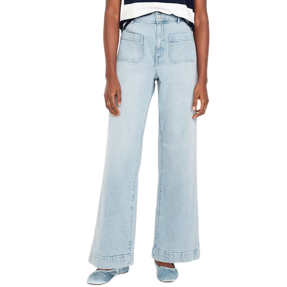 High Rise Straight Cut Wide Leg Jeans