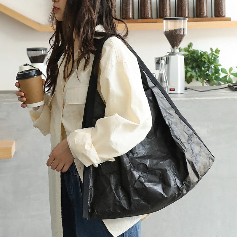 Women's Large Kraft Paper Solid Color Streetwear Square Magnetic Buckle Shoulder Bag