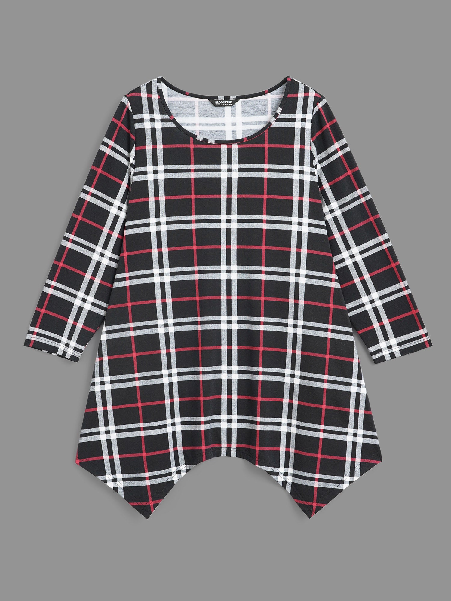 Plaid Asymmetrical Hem Pocket T-shirt