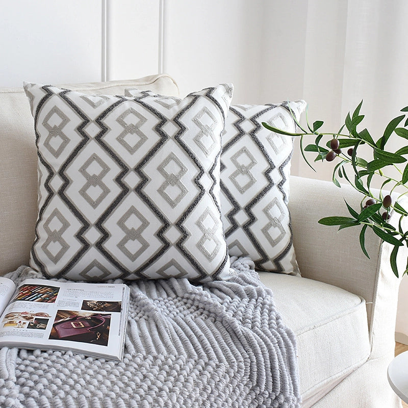 Geometric Embroidered Pillow Case Living Room Sofa Cushion Fabric Car Waist Pillow Case No Core