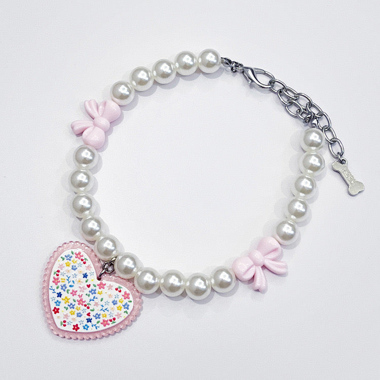 Cherry Floral Heart Dog Cat Necklace