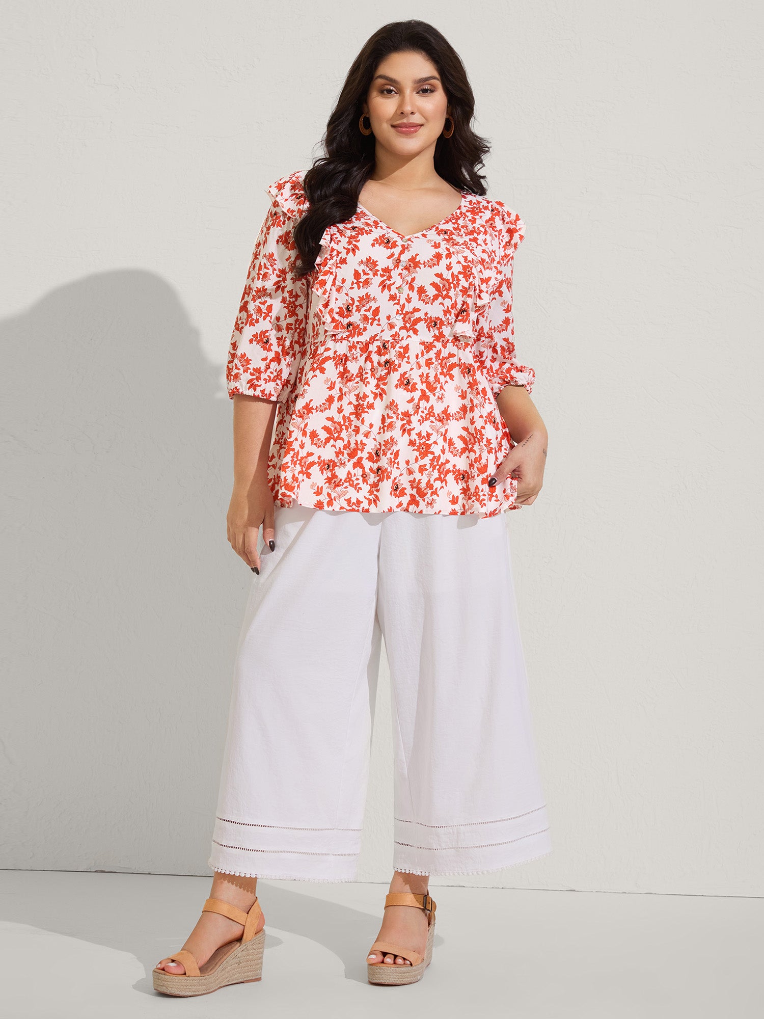 Sunkissed Florals Ruffled Trim Blouse