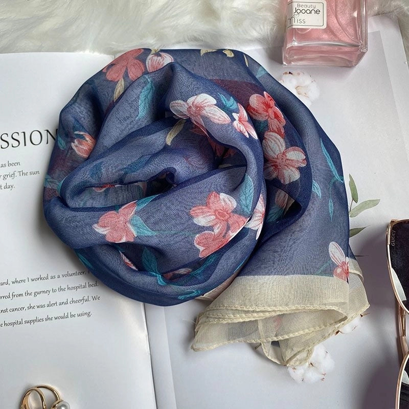 Women's Elegant Minimalist Flower Georgette Silk Scarf