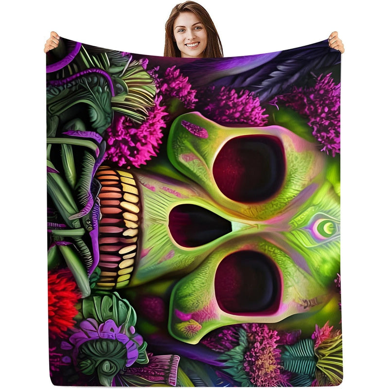 Halloween Casual Flower Bat Skull Polyester Blanket Couch & Sofa Decor