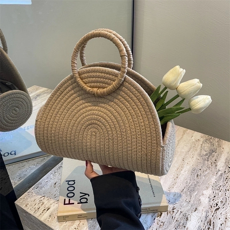 Women's Straw Solid Color Classic Style Weave Pillow Shape Open Beach Bag