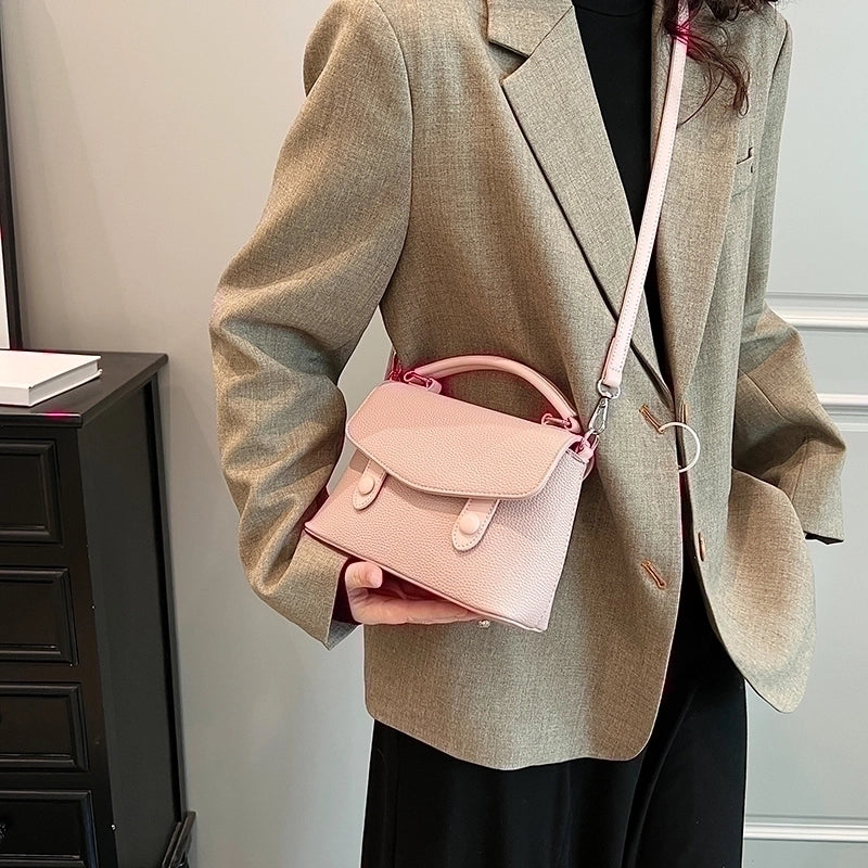 Women's Pu Leather Solid Color Classic Style Sewing Thread Zipper Flip Cover Handbag