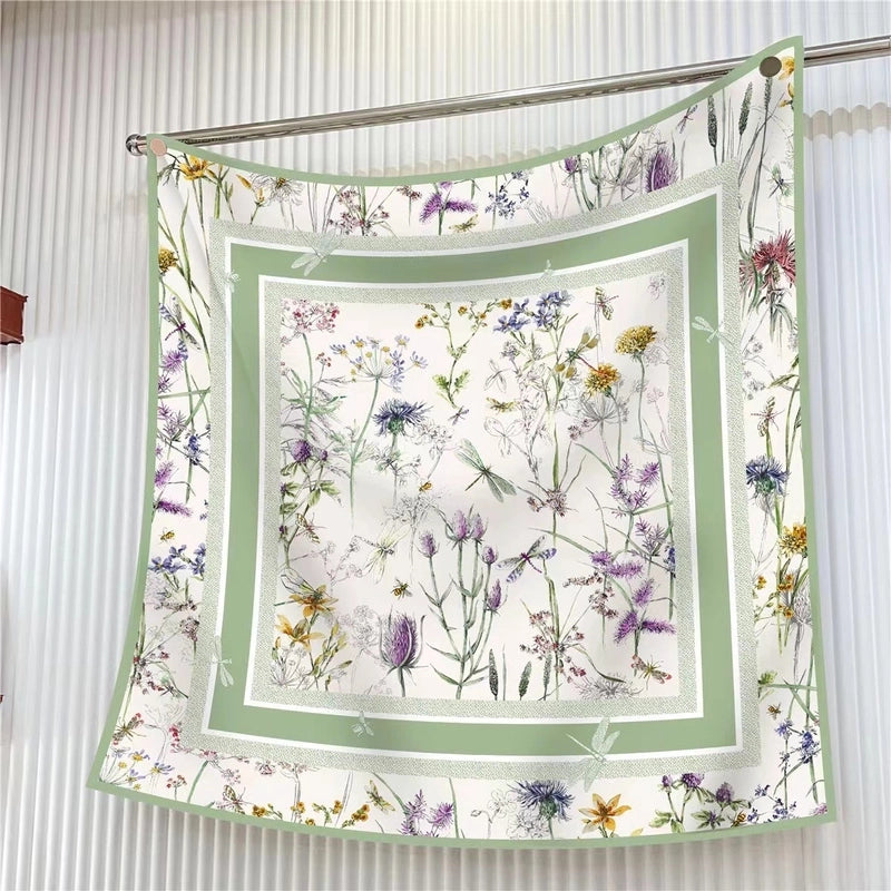 New High Quality Twill Forged Large Square Fashion 90*90cm Printed Silk Scarf Sunscreen Shawl Scarf