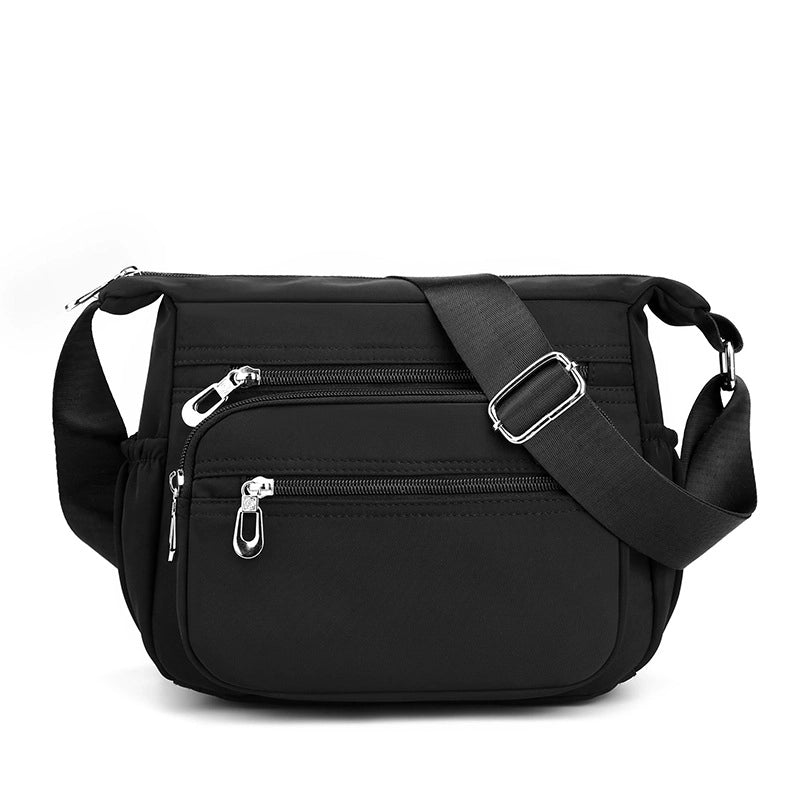 Women's Medium Nylon Flower Basic Zipper Shoulder Bag