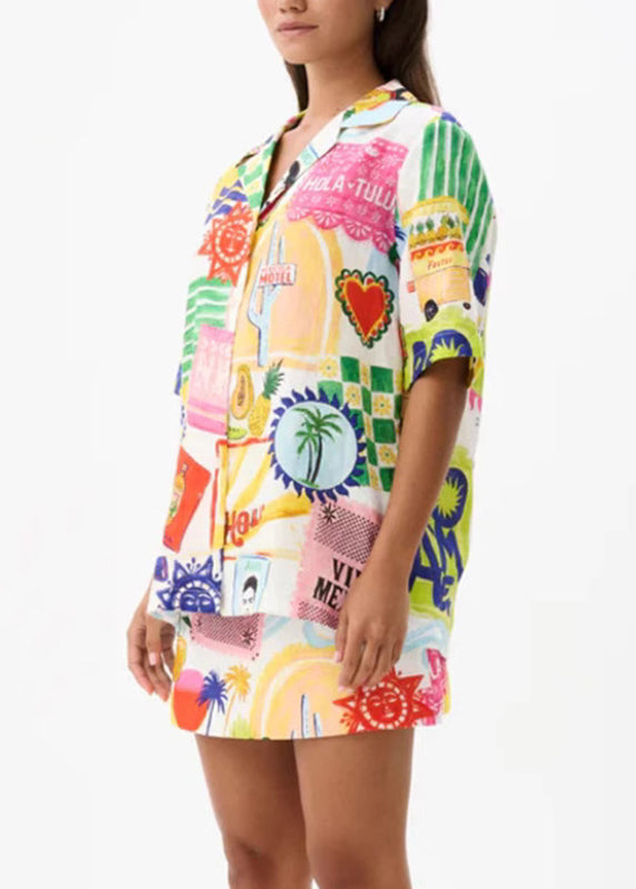 Vogue Print Shirts And Skirts Two Pieces Set Summer