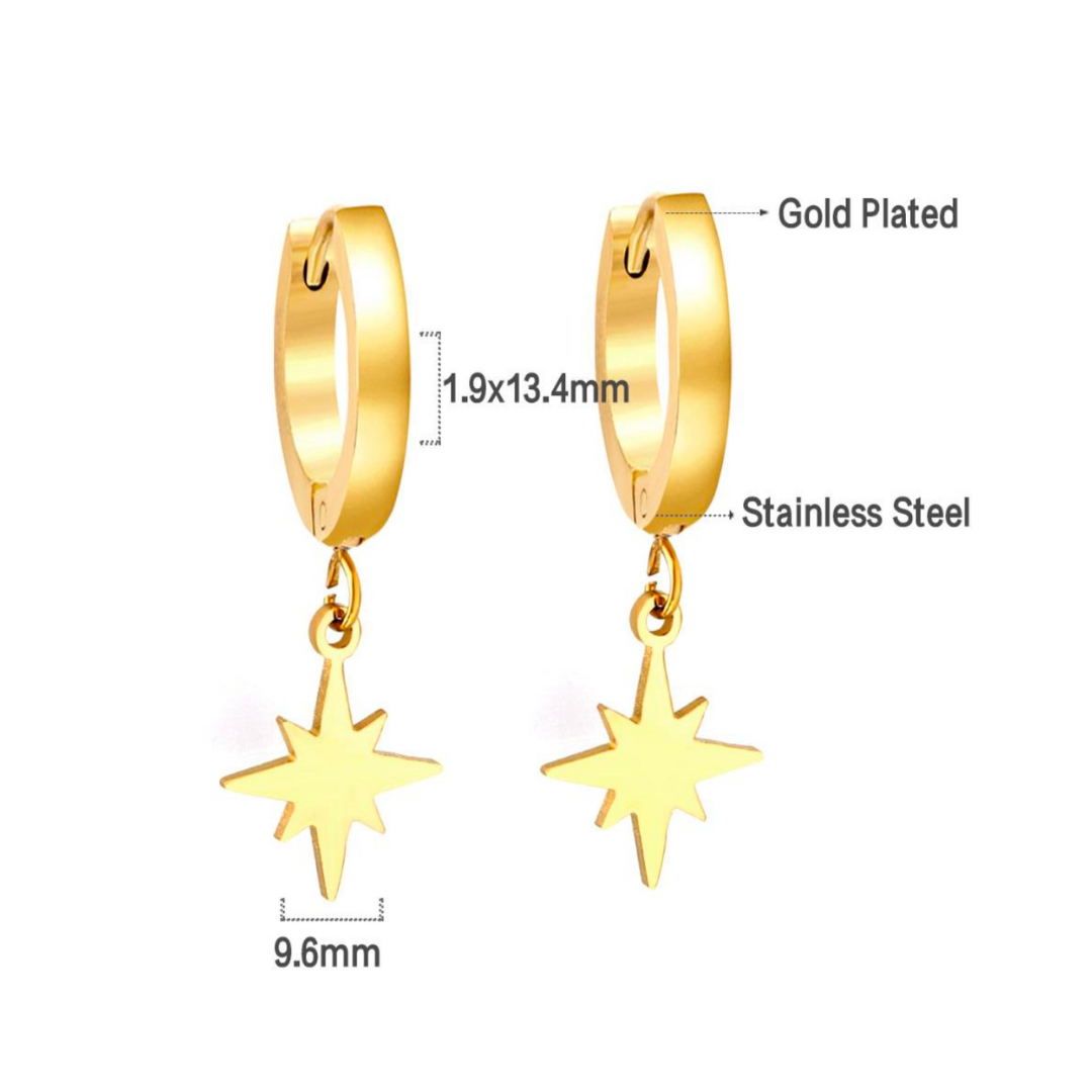 Hanging star hoops - Gold