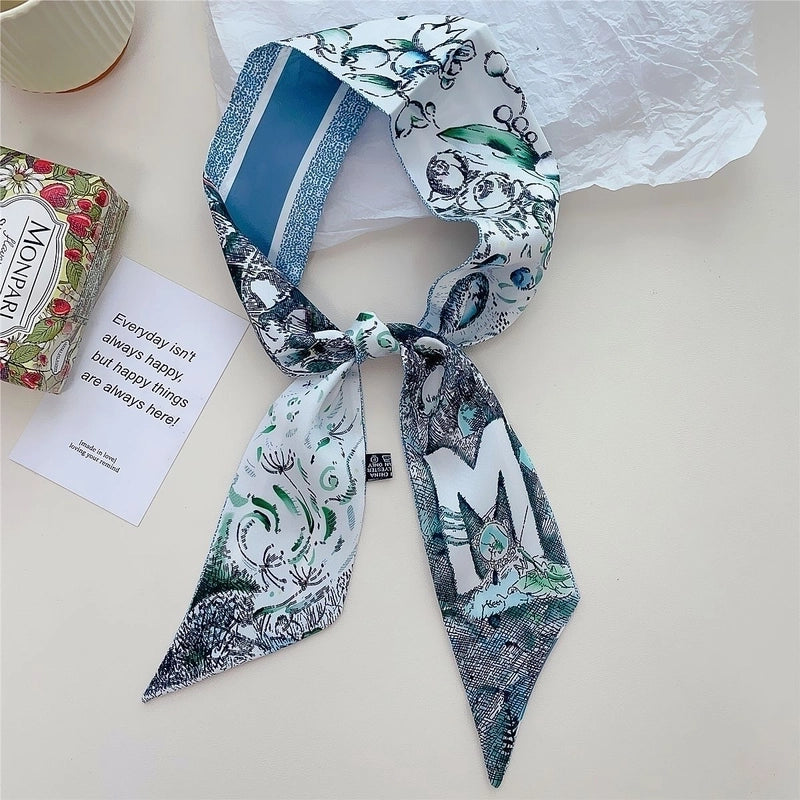 Women's Lady Flower Satin Printing Silk Scarf