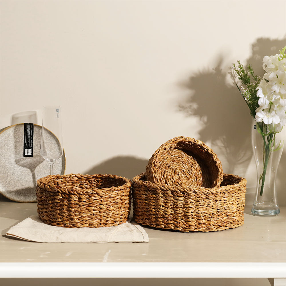 Seagrass Round Storage Baskets. Set of 3 - Natural