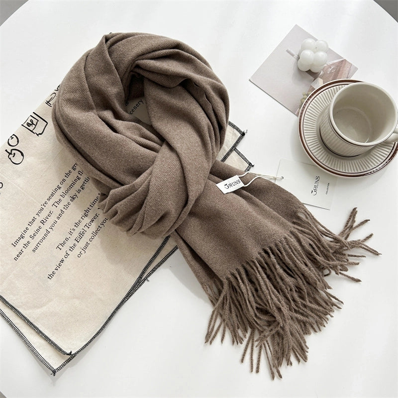 Women's Elegant Minimalist Solid Color Imitation Cashmere Tassel Scarf