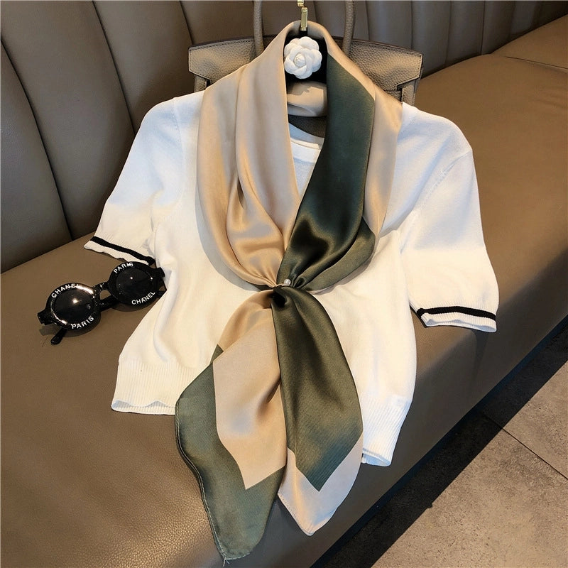 Women's Elegant Vacation Stripe Flower Polyester Silk Scarf