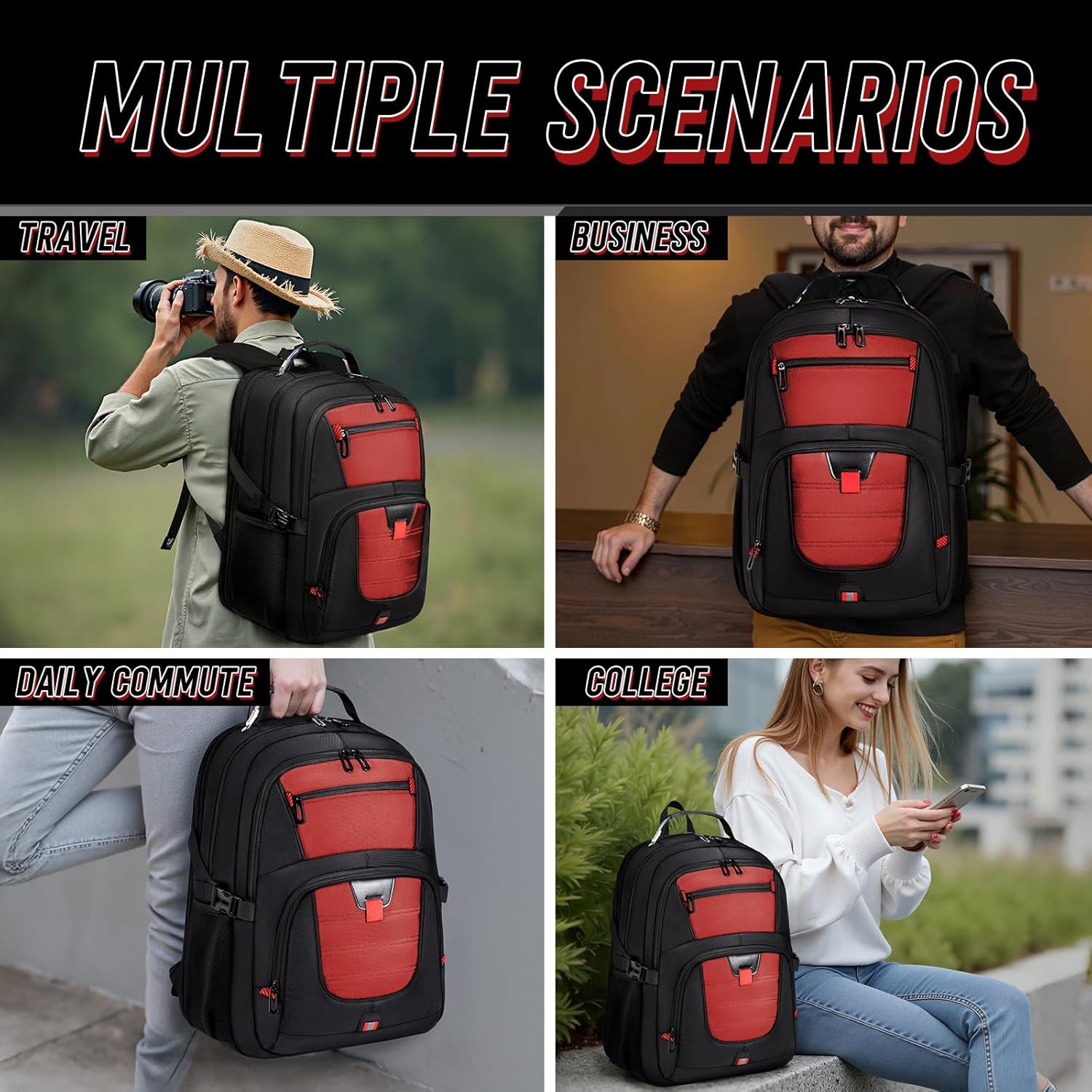 Z-MGKISS Travel Backpack, 50L Extra Large Travel Laptop backpack, Travel Backpack for Men Women with TSA Airline Approved Luggage Bussiness Backpack, Black