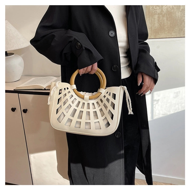 Women's Pu Leather Solid Color Classic Style Hollow Square String Handbag
