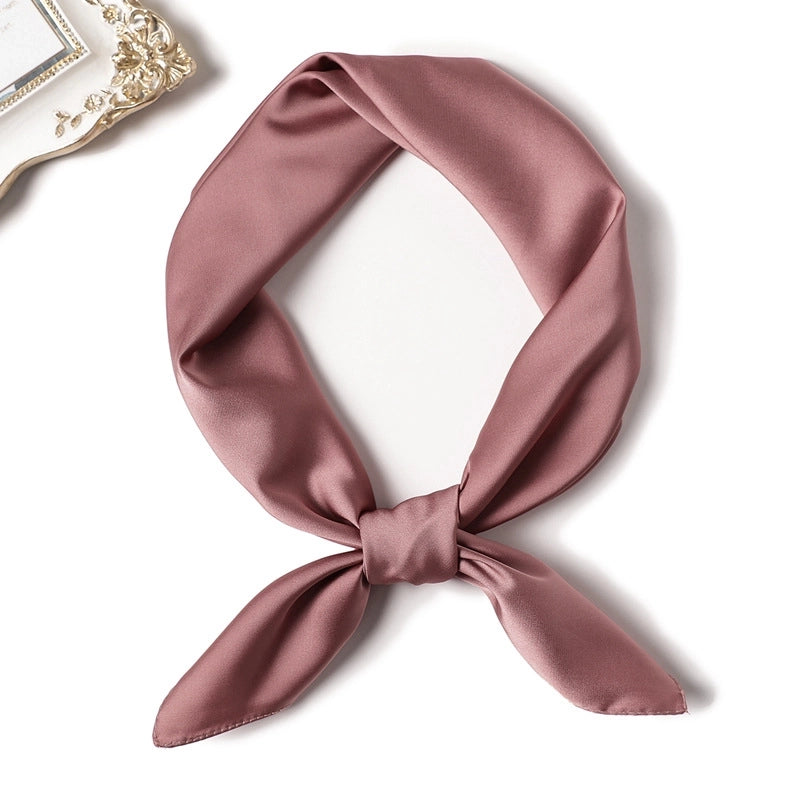 Simple Solid Color Scarf Women's Silk Small Square 70cm Basic Matching Shirt Professional Scarf Tie Hair