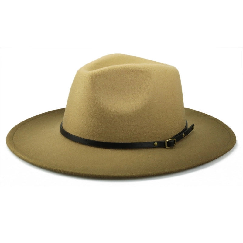 New Fashion Woolen Hat Belt Gradient Color Felt Hat Autumn And Winter Big Brim Men And Women Jazz Hat Two-color British Hat