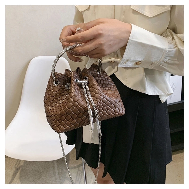 Women's Small Pu Leather Solid Color Streetwear Bucket String Crossbody Bag