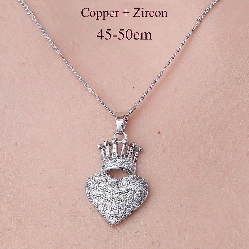 Minimalist Cross Heart Shape Crown Stainless Steel Titanium Steel Polishing Plating Inlay Zircon Pendant Necklace