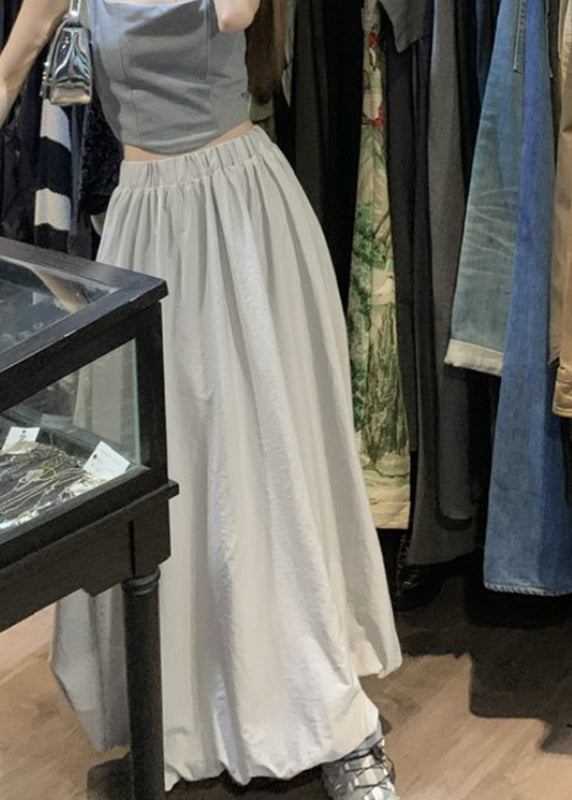 Brief Grey Elastic Waist Pockets Maxi Skirt