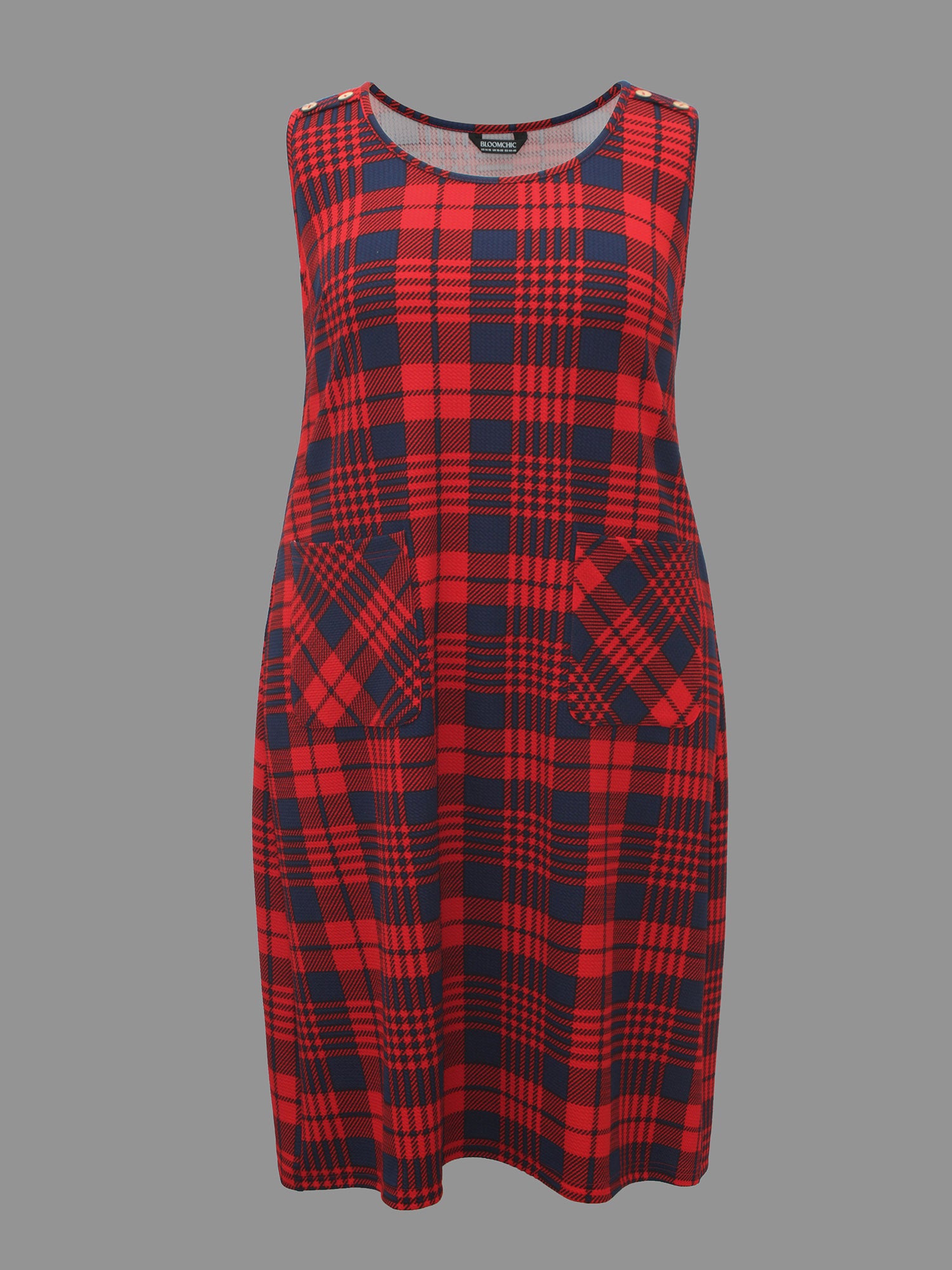 Holiday Plaid Sleeveless Stretch Midi Dress