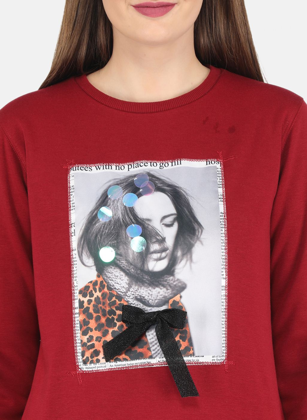 Women Maroon Printed Sweatshirt