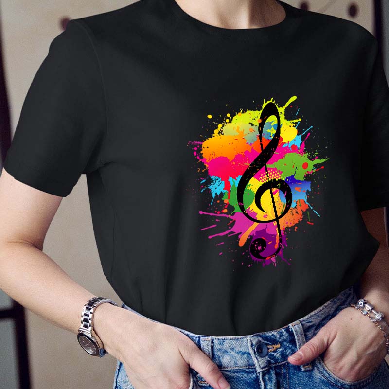 Splash Ink Music Symbol Teacher T-Shirt