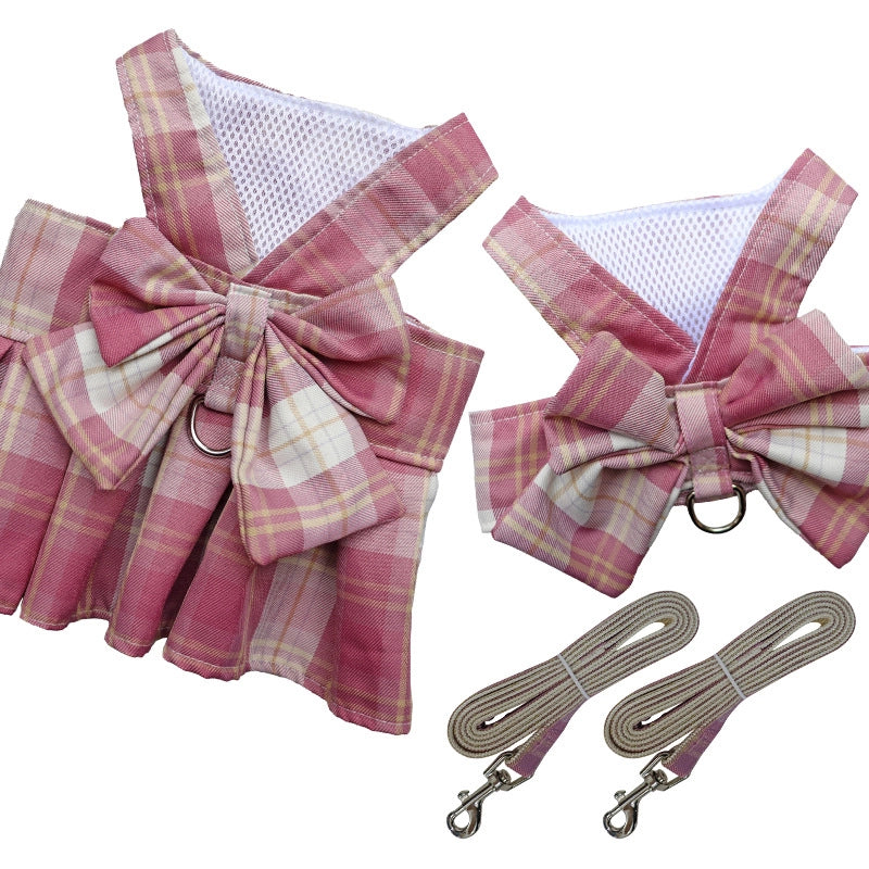 Plaid Jk Skirt Chest Strap Pet Leash Dog Walking Rope Cat Vest Clothes Teddy Hair Accessories Supplies