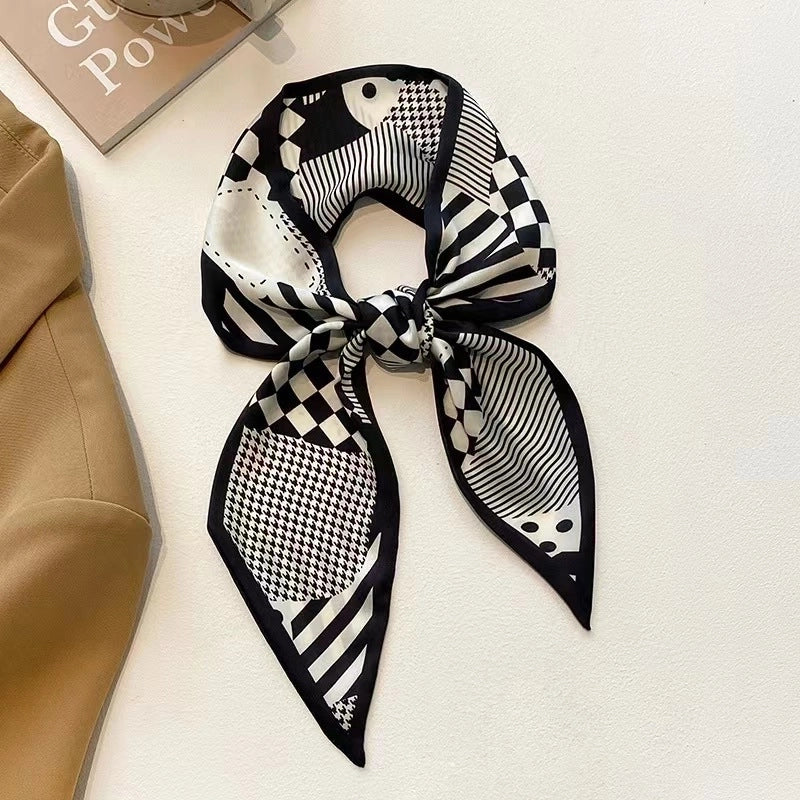 Women's Minimalist Letter Stripe Plaid Spandex Printing Silk Scarf