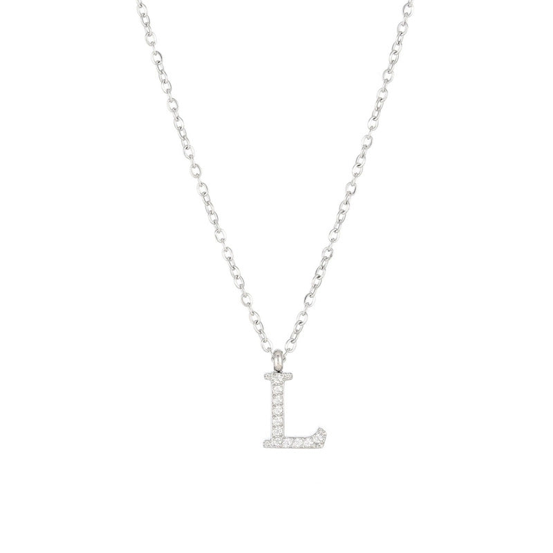 Minimalist Letter 304 Stainless Steel Zircon 16K Gold Plated White Gold Plated Plating Inlay Pendant Necklace