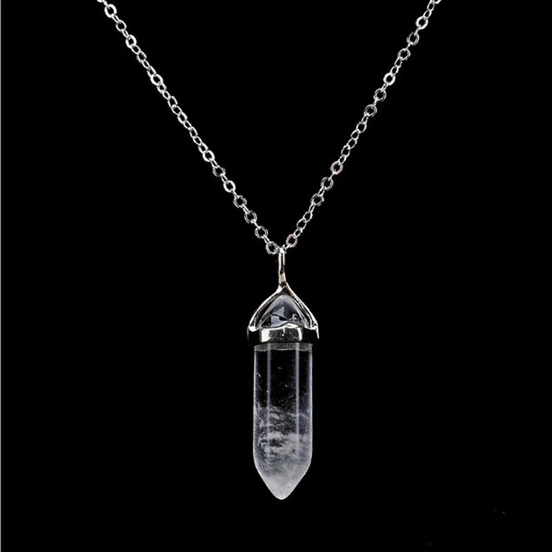 Fashion Hexagon Prism Alloy Natural Stone Cable Chain Pendant Necklace In Bulk