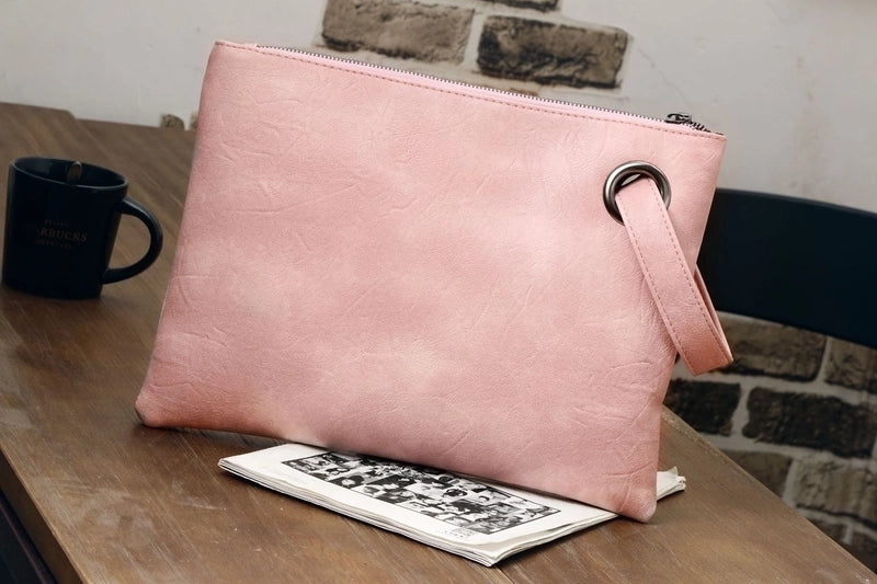 Women's Medium Autumn&winter Pu Leather Solid Color Basic Square Hook Loop Clutch Bag