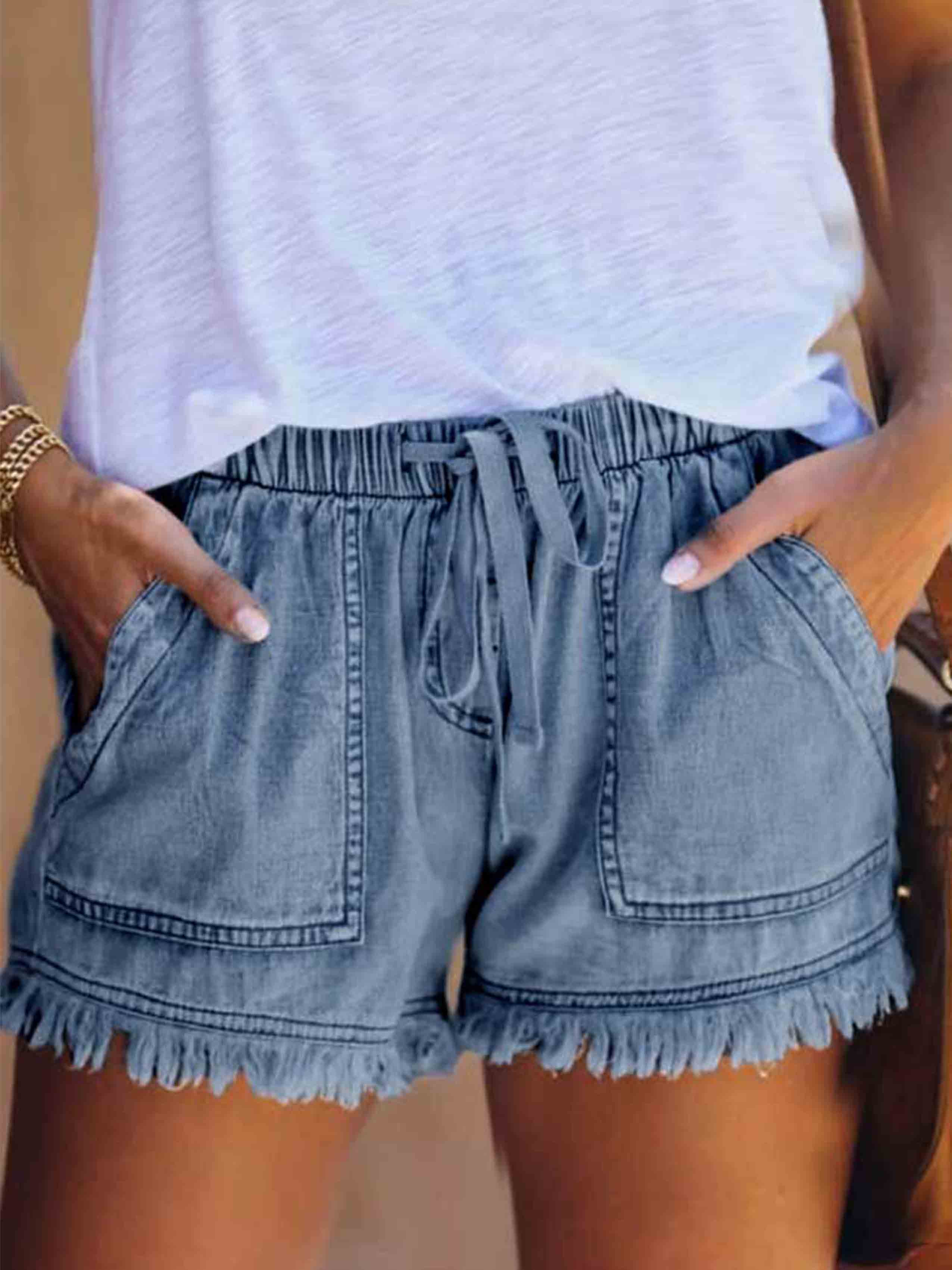 Adjustable Tassel Pocket Shorts