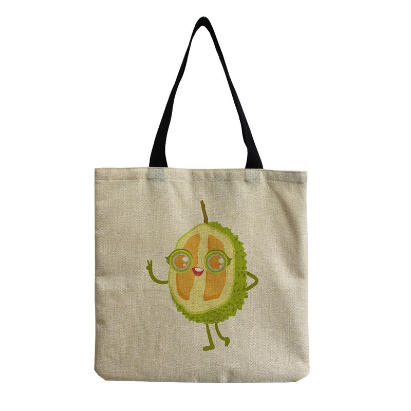 Unisex Linen Plant Fruit Basic Square Open Shoulder Bag