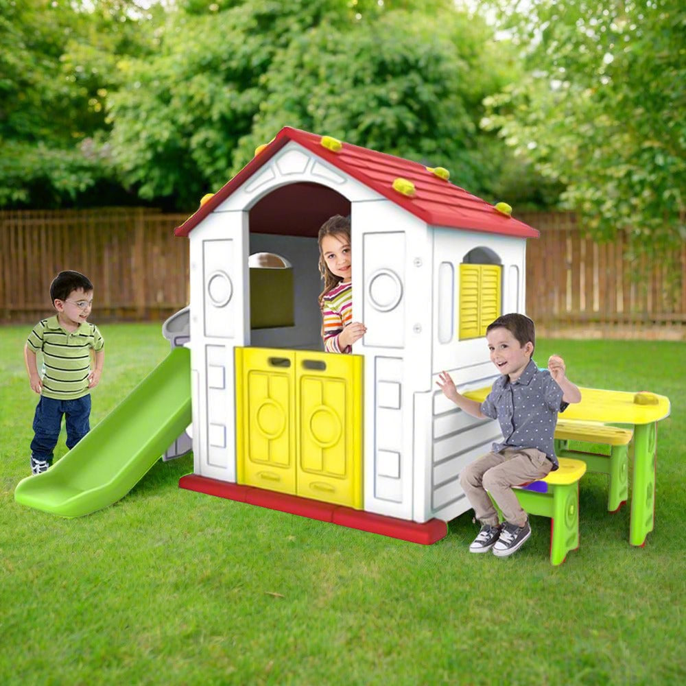 KIDS ACTIVITY PLAYHOUSE WITH SLIDE & TABLE