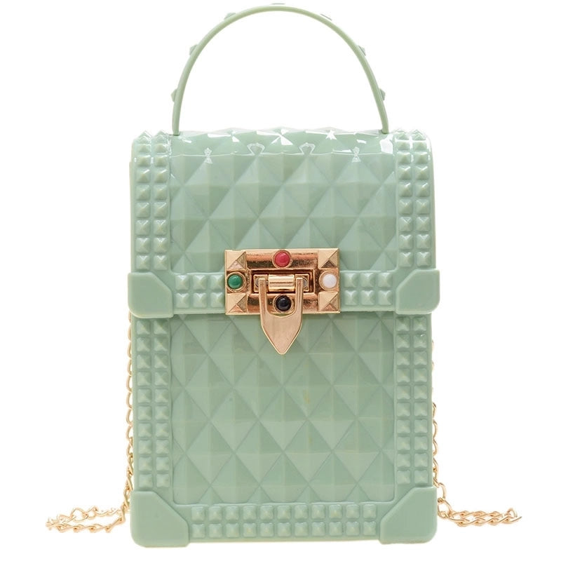 Women's Mini Silica Gel Lingge Fashion Square Lock Clasp Crossbody Bag