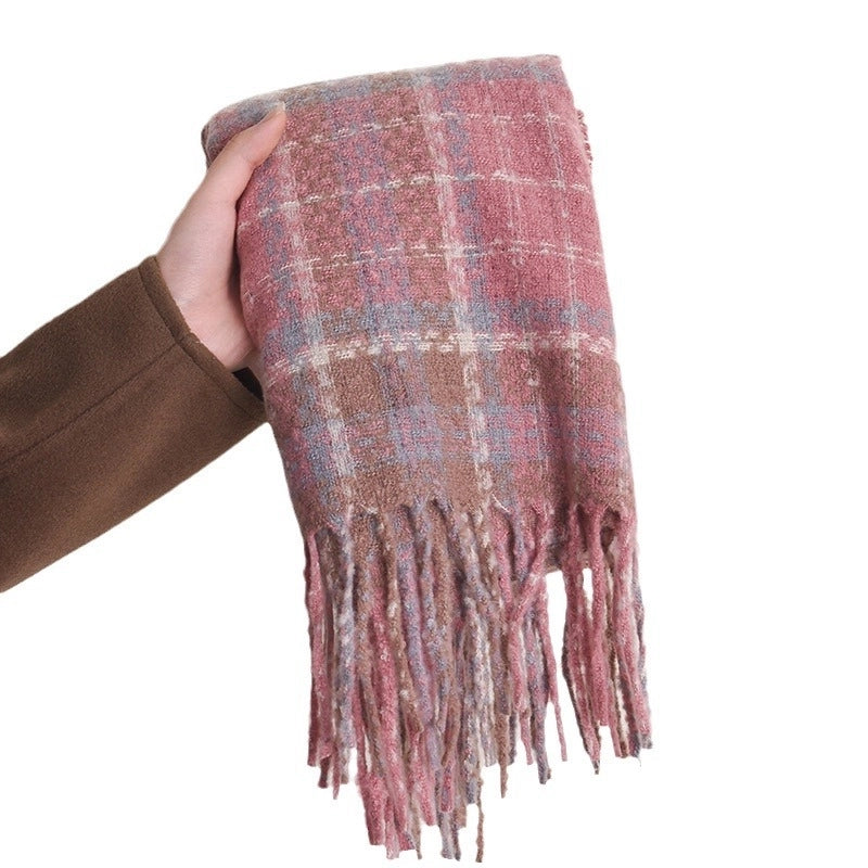 Women's Basic Plaid Polyester Scarf