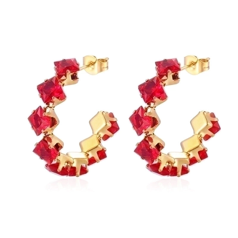1 Pair Minimalist Commute Color Block Inlay 201 Stainless Steel Zircon 18K Gold Plated Earrings