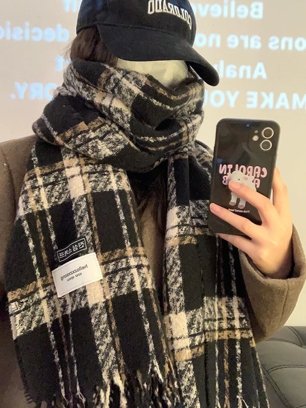 Women's Casual Lattice Imitation Cashmere Tassel Scarf