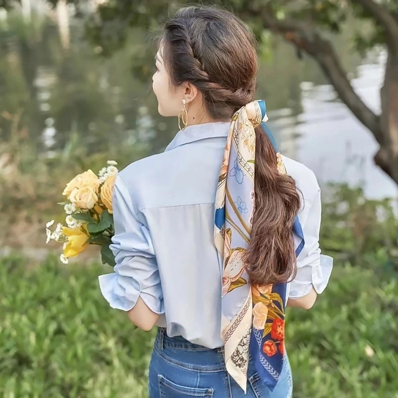 Women's Cartoon Style Sweet Pastoral Leaf Flower Bird Satin Silk Scarf