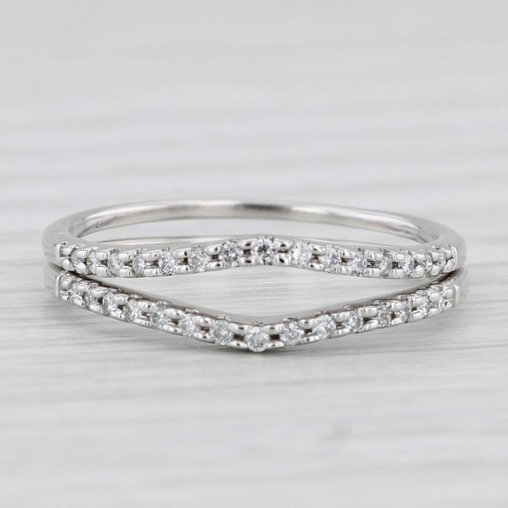 0.12ctw Diamond Contoured Wedding Bands Jackets 14k White Gold Size 7 Stackable